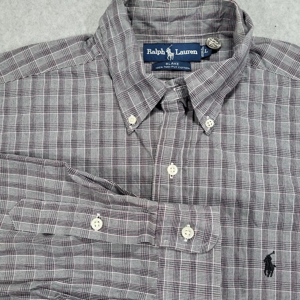 Ralph Lauren‎ Mens Large Blake Two-Ply Cotton Black Check Long Sleeve Shirt